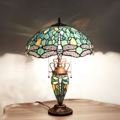 Sunniva Dragonfly Tiffany-Style 3-Light Double Lit Table Lamp 16" Shade