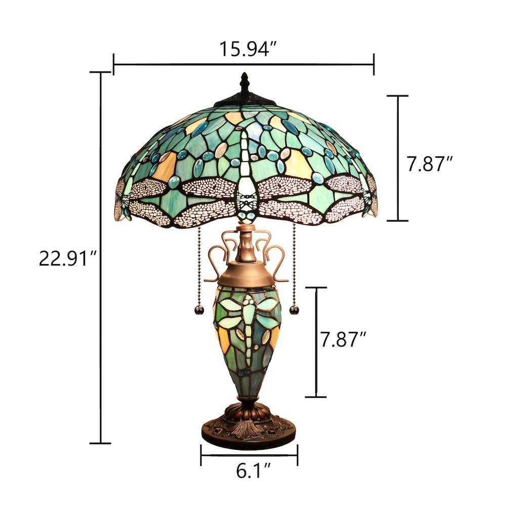 Sunniva Dragonfly Tiffany-Style 3-Light Double Lit Table Lamp 16" Shade