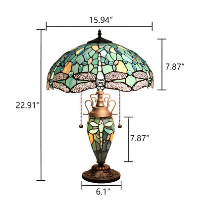 Sunniva Dragonfly Tiffany-Style 3-Light Double Lit Table Lamp 16" Shade