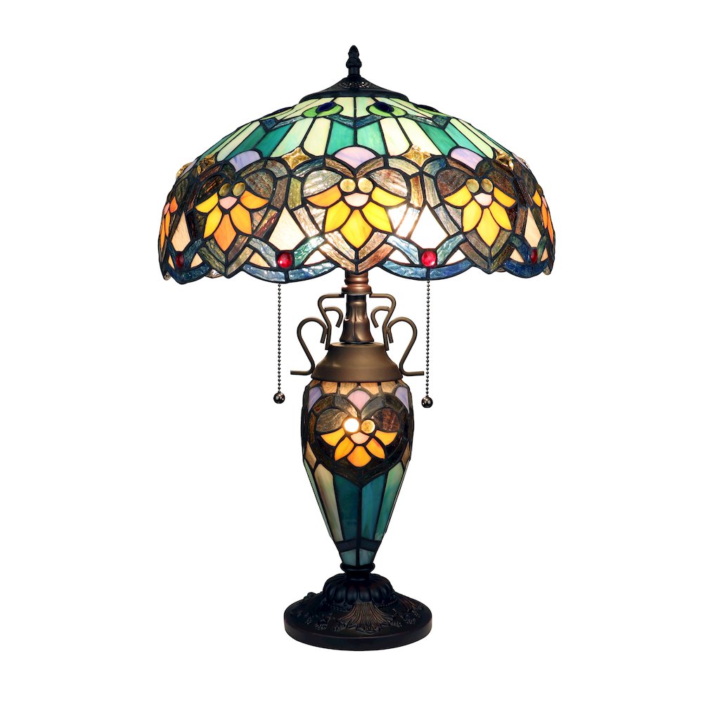 Kendall Tiffany-Style 3-Light Victorian Double Lit Table Lamp 16" Shade