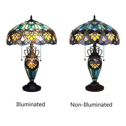 Kendall Tiffany-Style 3-Light Victorian Double Lit Table Lamp 16" Shade