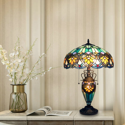 Kendall Tiffany-Style 3-Light Victorian Double Lit Table Lamp 16" Shade