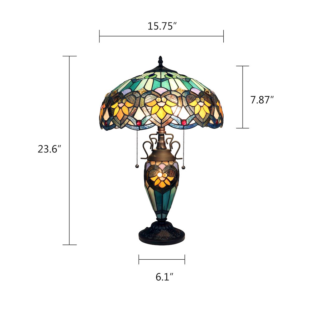 Kendall Tiffany-Style 3-Light Victorian Double Lit Table Lamp 16" Shade