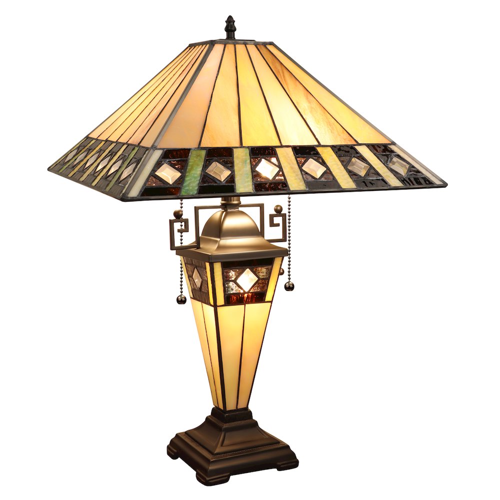 Giles Tiffany-Style 3-Light Mission Double Lit Table Lamp 16" Shade