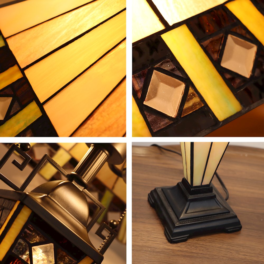 Giles Tiffany-Style 3-Light Mission Double Lit Table Lamp 16" Shade
