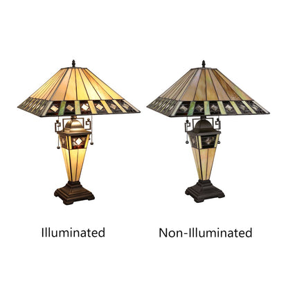 Giles Tiffany-Style 3-Light Mission Double Lit Table Lamp 16" Shade