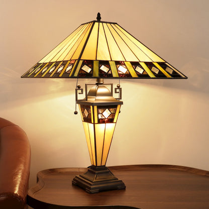 Giles Tiffany-Style 3-Light Mission Double Lit Table Lamp 16" Shade