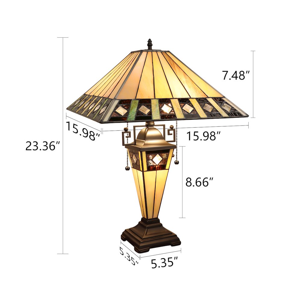 Giles Tiffany-Style 3-Light Mission Double Lit Table Lamp 16" Shade