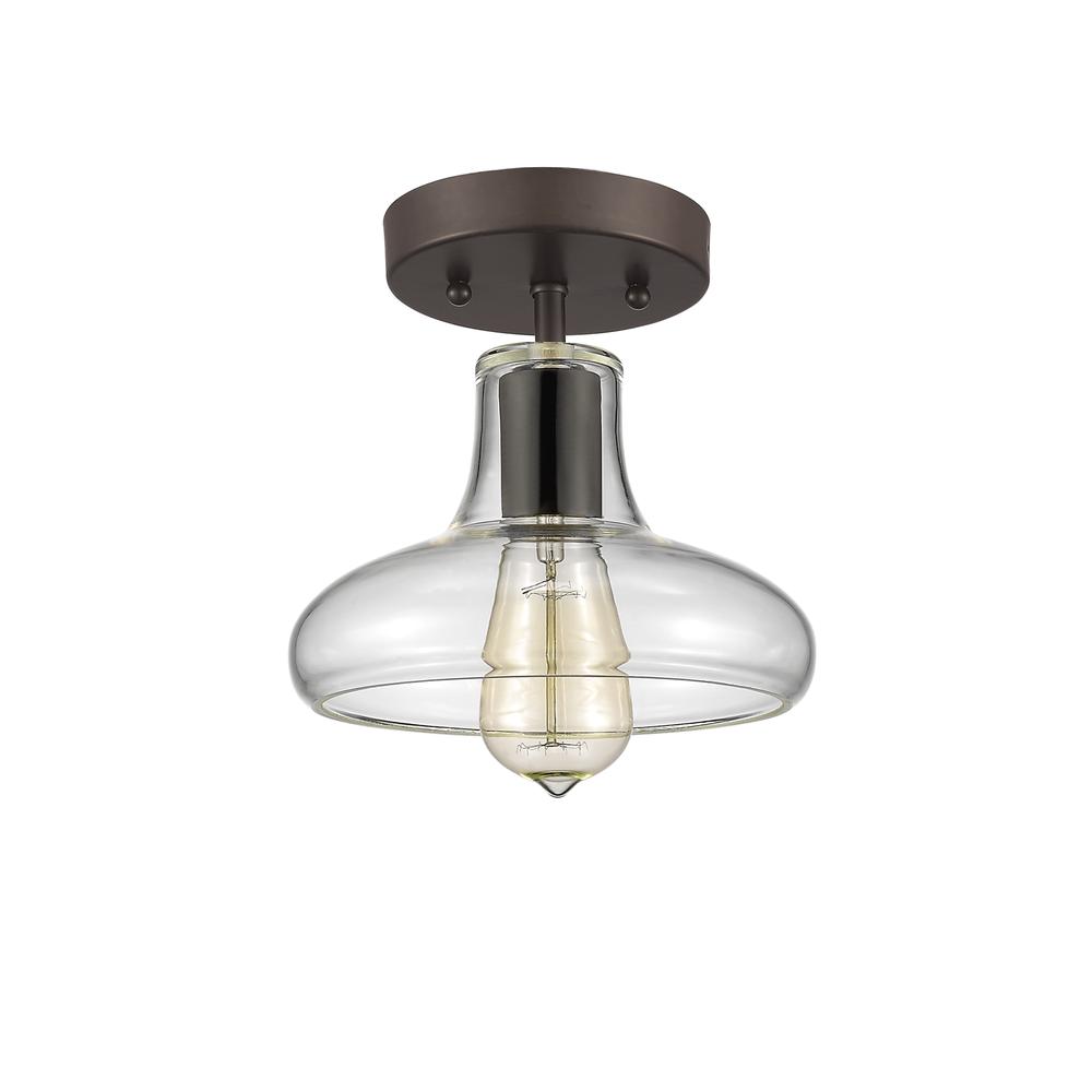 DICKENS Industrial-style 1 Light Rubbed Bronze Semi-flush Ceiling Fixture 8" Shade