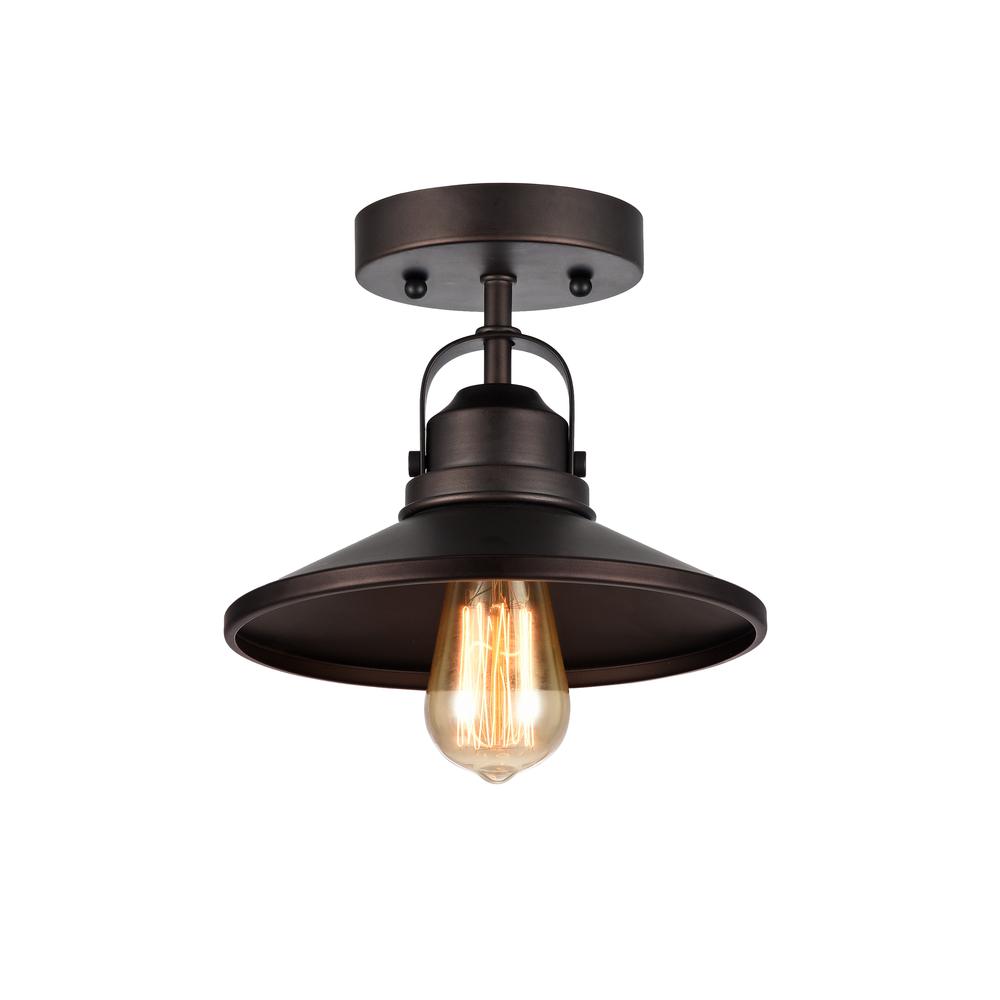 MYCROFT Industrial-style 1 Light Rubbed Bronze Semi-flush Ceiling Fixture 9" Shade