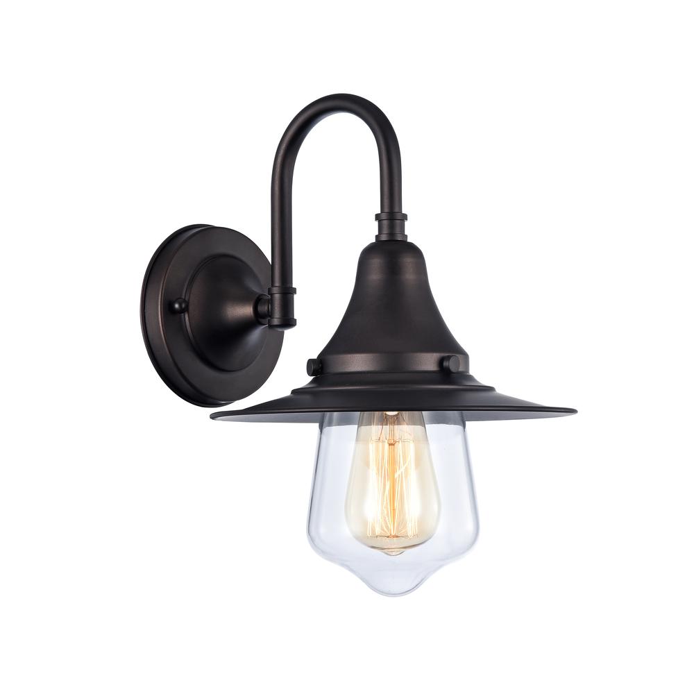 MANETTE Industrial-style 1 Light Rubbed Bronze Wall Sconce 9" Wide