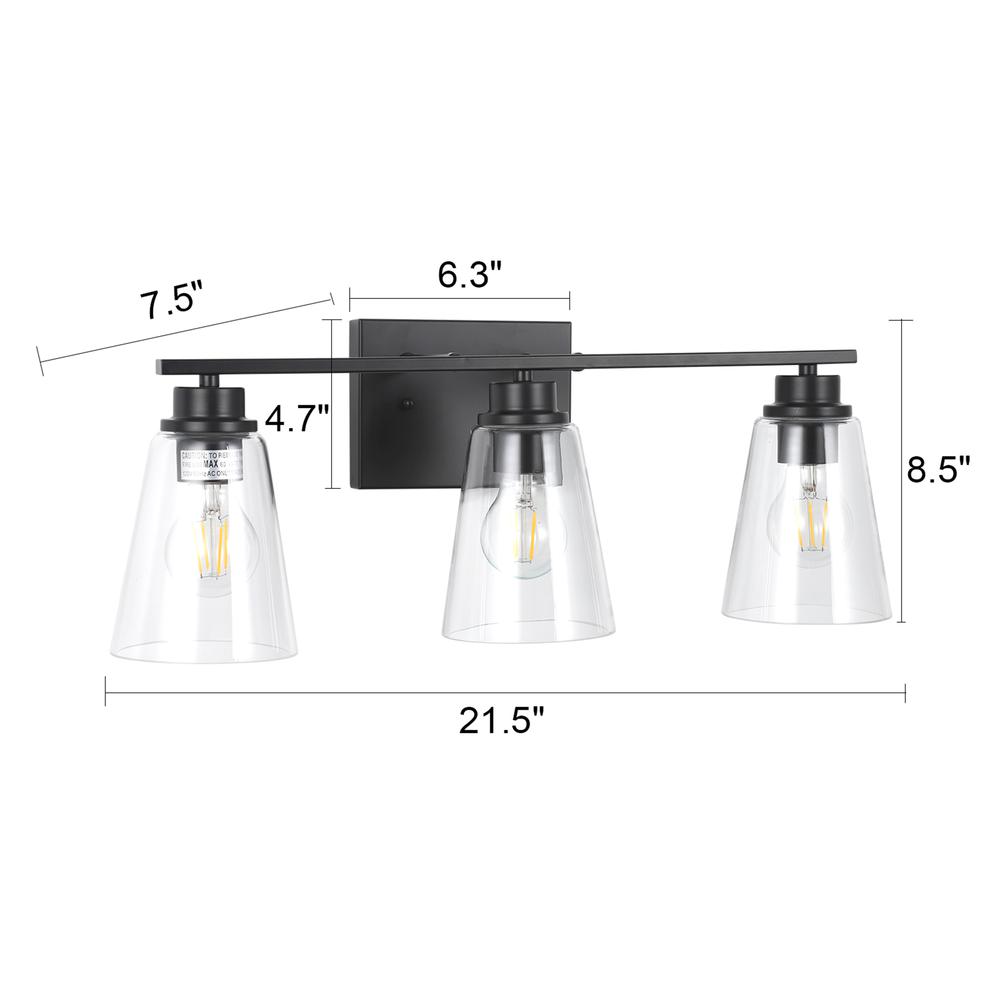 CHLOE Lighting ERIAN Transitional 3 Light Matt Black Vanity Bath Light 22" Wide