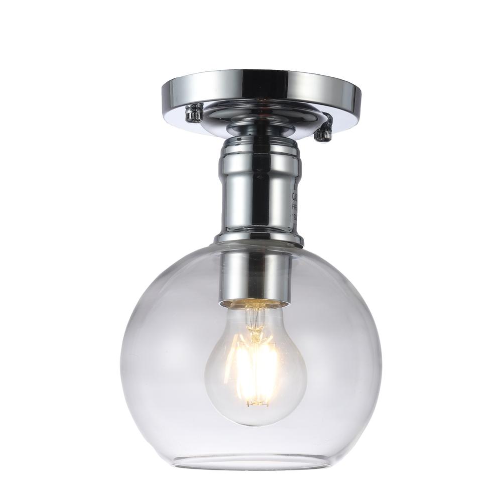 CHLOE Lighting STRANG Transitional 1 Light Chrome Semi-Flush Ceiling Fixture 6" Wide