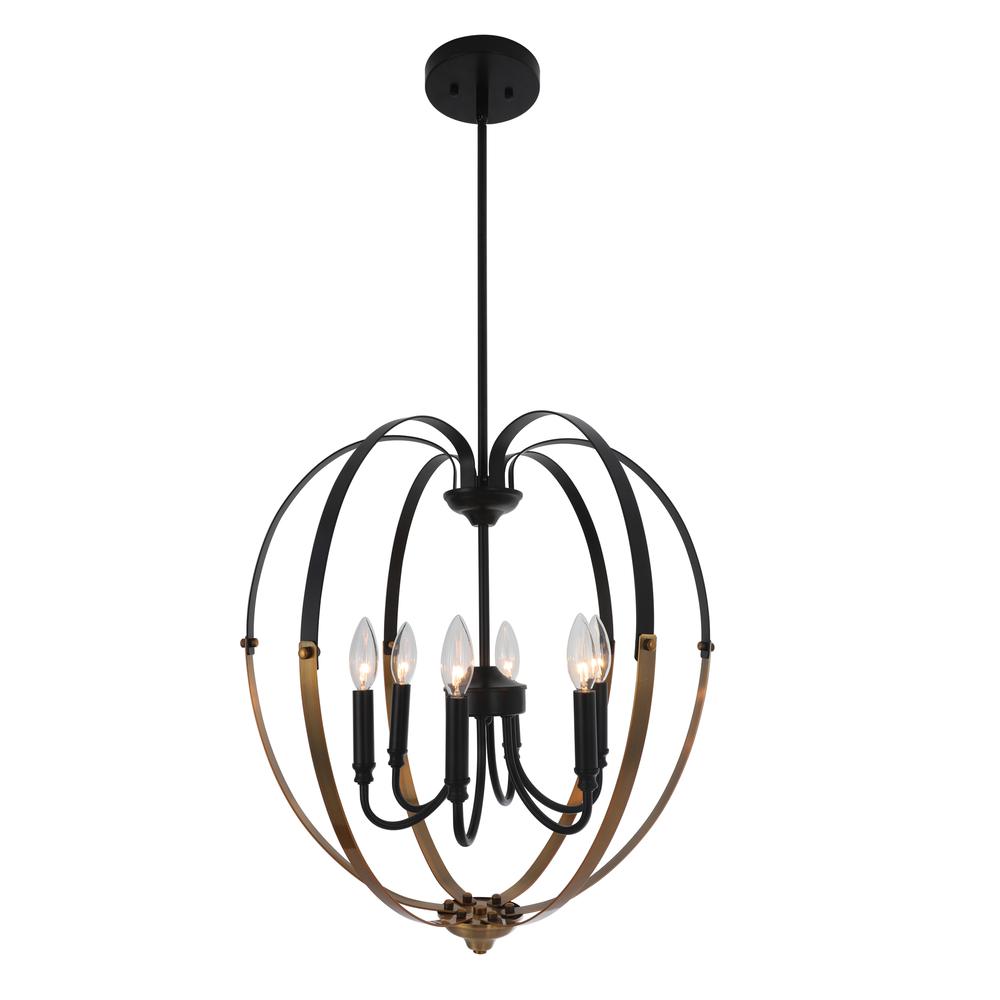 CHLOE Lighting WINONA Transitional 6 Light Matt Black/Antique Brass Finish Hanging Ceiling Pendant 20" Wide