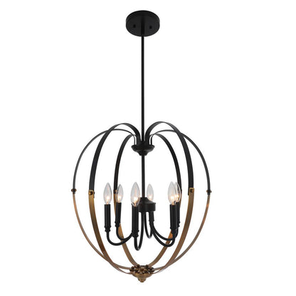CHLOE Lighting WINONA Transitional 6 Light Matt Black/Antique Brass Finish Hanging Ceiling Pendant 20" Wide