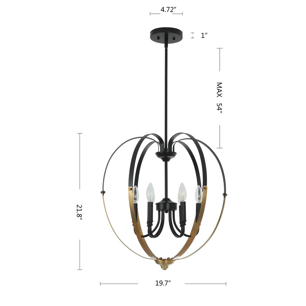 CHLOE Lighting WINONA Transitional 6 Light Matt Black/Antique Brass Finish Hanging Ceiling Pendant 20" Wide