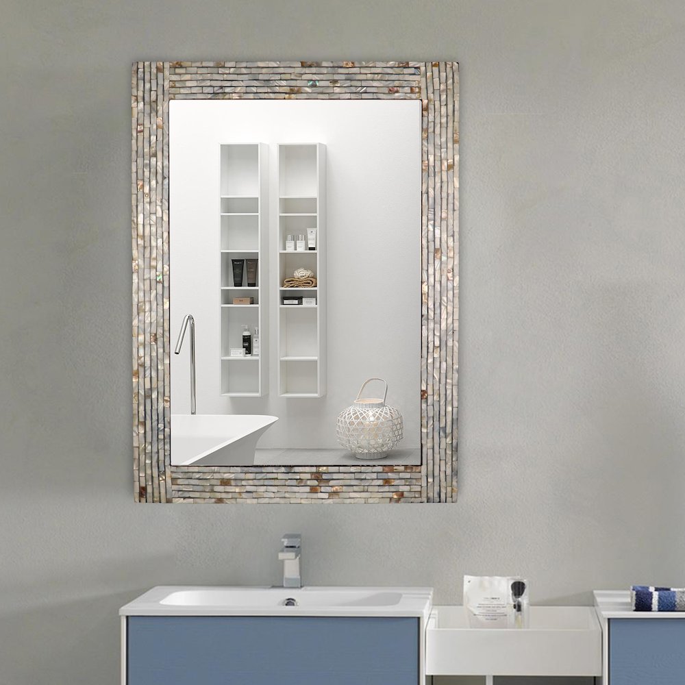 Chloe'S Reflection Seashell Finish Rectangular Framed Wall Mirror 32" Height