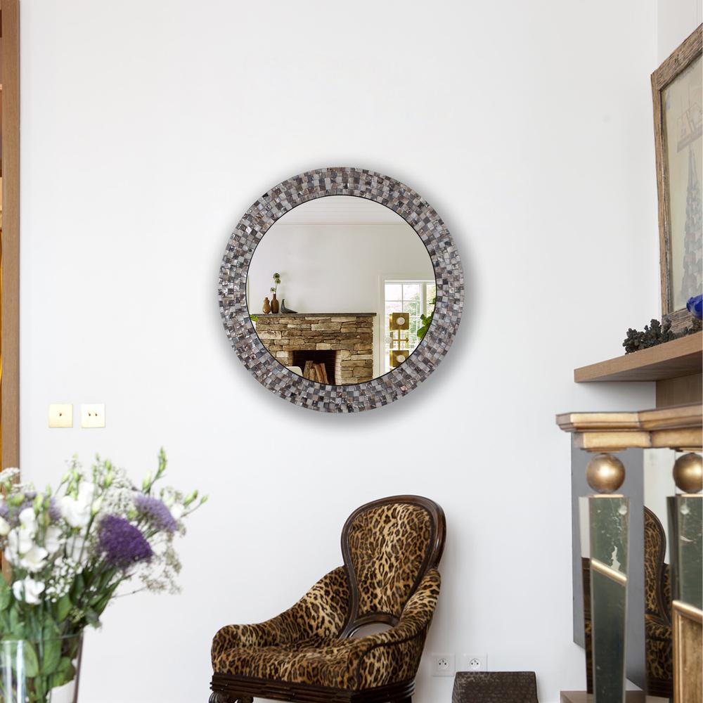 CHLOE's Reflection Vertical Hanging Seashell Finish Round Framed Wall Mirror 30" Height