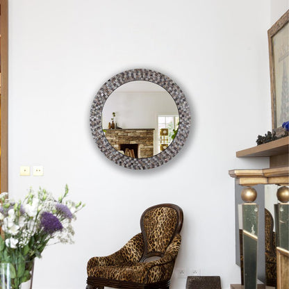 CHLOE's Reflection Vertical Hanging Seashell Finish Round Framed Wall Mirror 30" Height