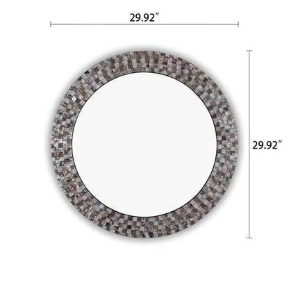 CHLOE's Reflection Vertical Hanging Seashell Finish Round Framed Wall Mirror 30" Height