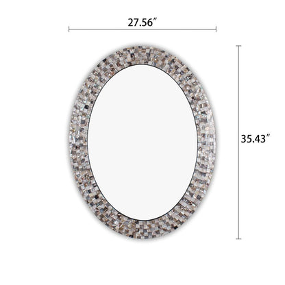 CHLOE's Reflection Vertical Hanging Seashell Finish Oval Framed Wall Mirror 35" Height