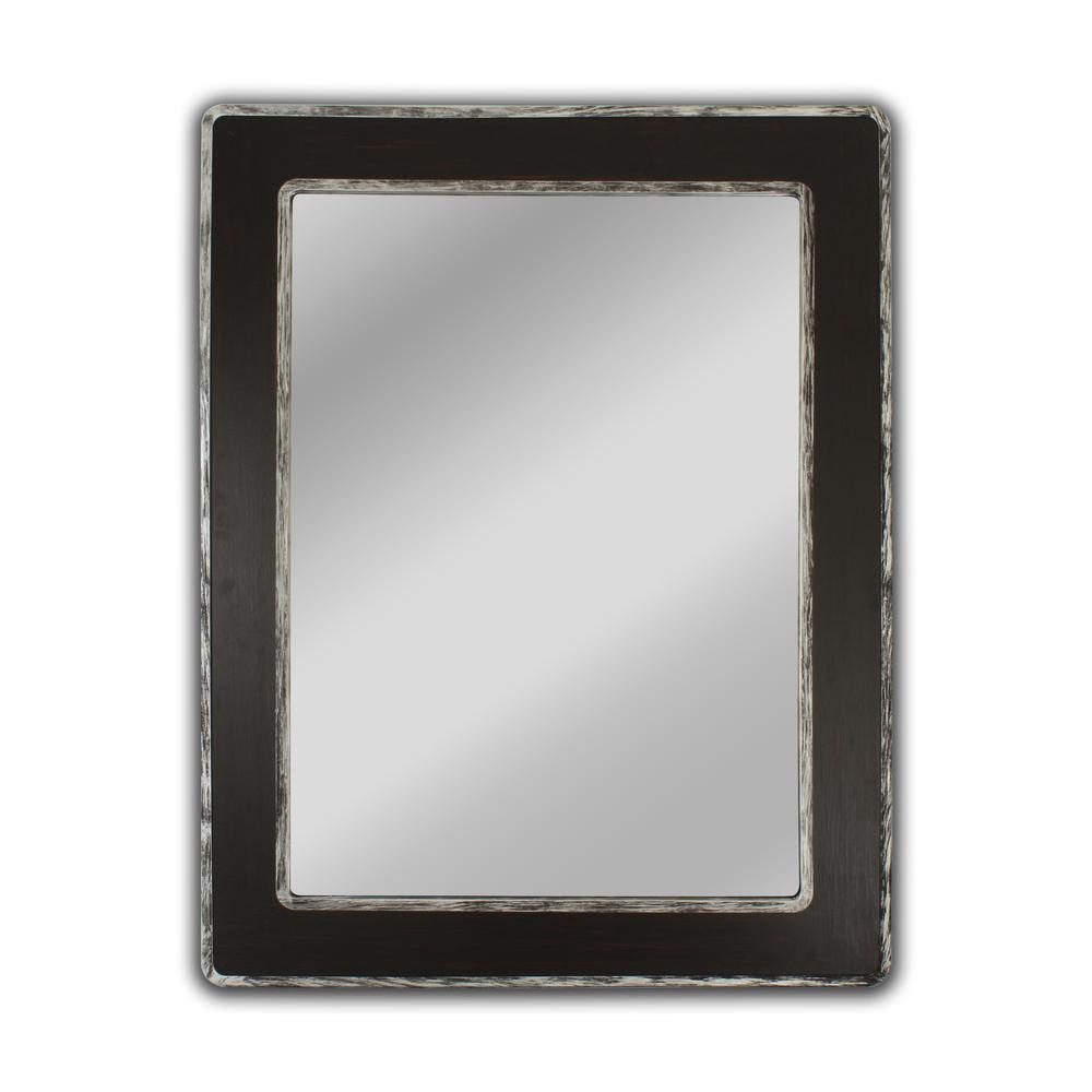 CHLOE's Reflection Vertical Hanging Wood & Iron Silver/Black Finish Rectangle Framed Wall Mirror 35" Height