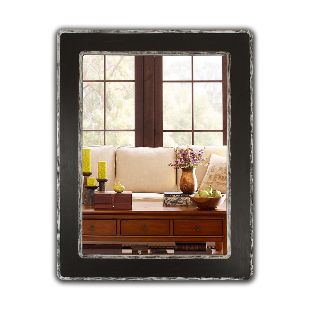 CHLOE's Reflection Vertical Hanging Wood & Iron Silver/Black Finish Rectangle Framed Wall Mirror 35" Height
