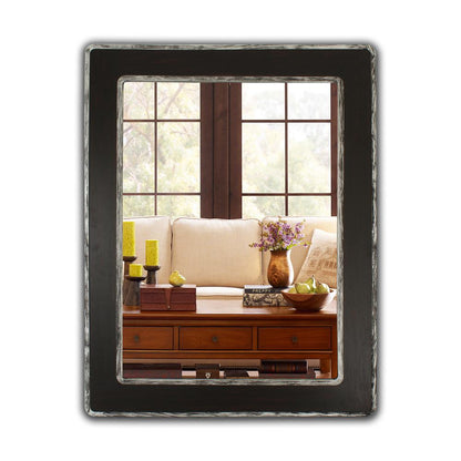 CHLOE's Reflection Vertical Hanging Wood & Iron Silver/Black Finish Rectangle Framed Wall Mirror 35" Height