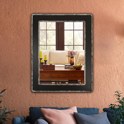 CHLOE's Reflection Vertical Hanging Wood & Iron Silver/Black Finish Rectangle Framed Wall Mirror 35" Height
