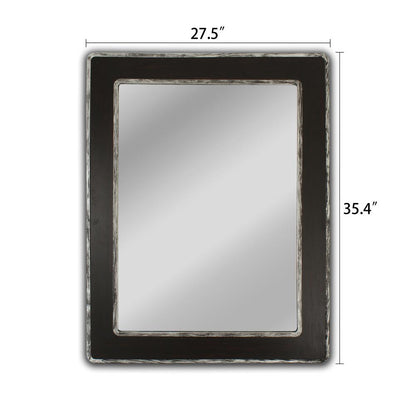 CHLOE's Reflection Vertical Hanging Wood & Iron Silver/Black Finish Rectangle Framed Wall Mirror 35" Height