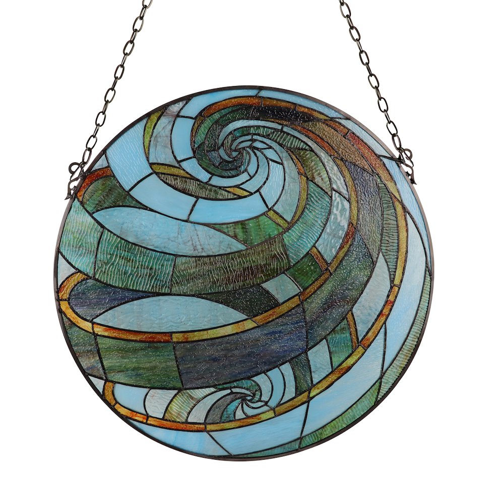 Terra Tiffany-Style Geometric Stained Glass Window Panel 23" Width