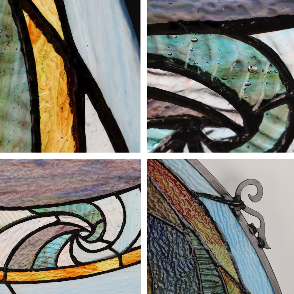 Terra Tiffany-Style Geometric Stained Glass Window Panel 23" Width