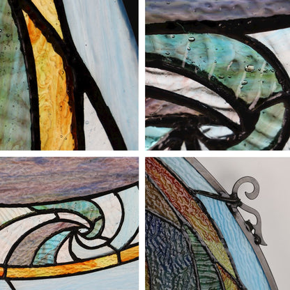 Terra Tiffany-Style Geometric Stained Glass Window Panel 23" Width