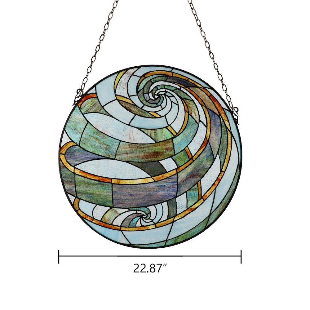 Terra Tiffany-Style Geometric Stained Glass Window Panel 23" Width