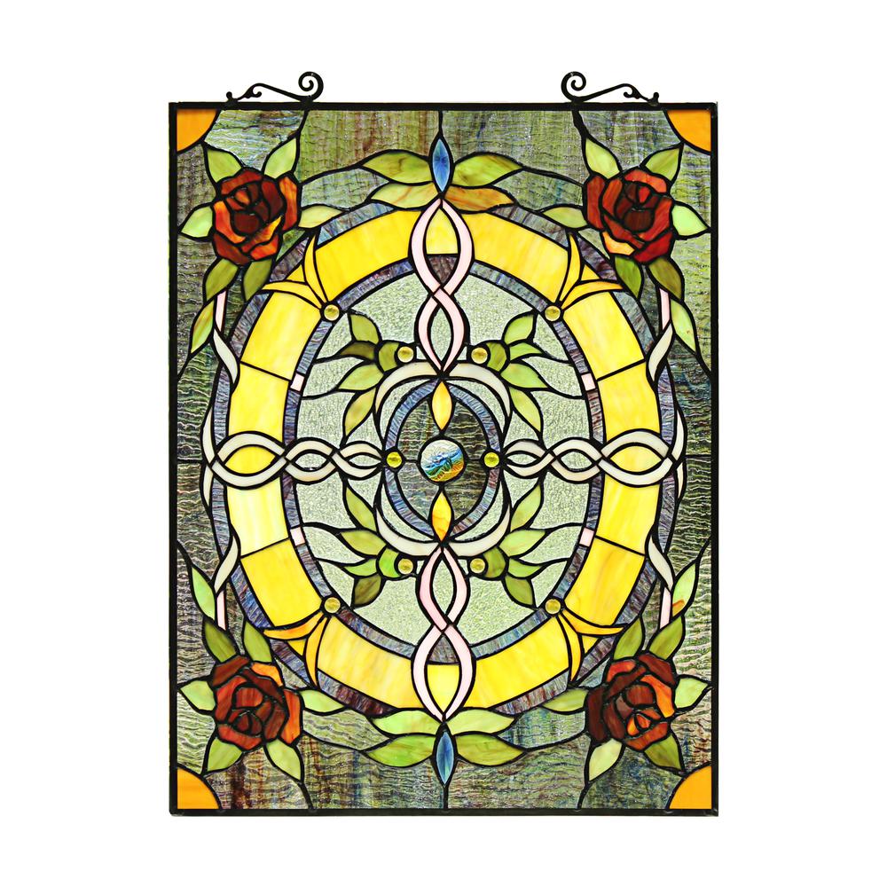 CHLOE Lighting BONICA Tiffany-Style Floral Stained Glass Window Panel 24" Height