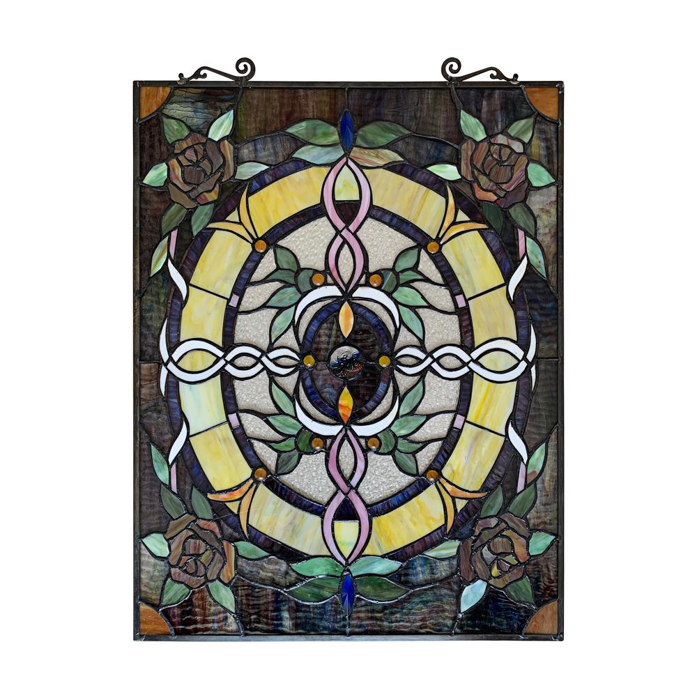 CHLOE Lighting BONICA Tiffany-Style Floral Stained Glass Window Panel 24" Height