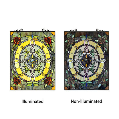 CHLOE Lighting BONICA Tiffany-Style Floral Stained Glass Window Panel 24" Height