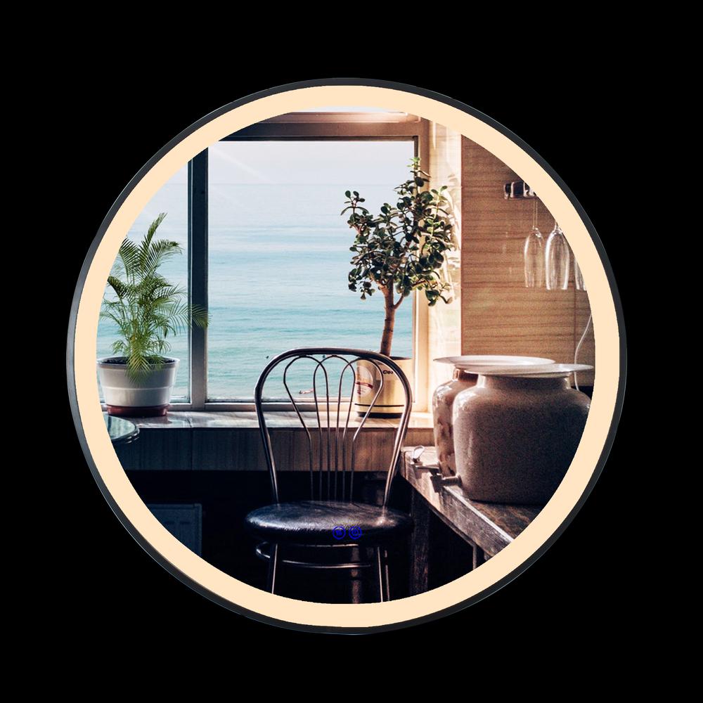 CHLOE Lighting LUMINOSITY Embedded Round TouchScreen LED Mirror 3 Color Temperatures 3000K-6000K 24" Wide