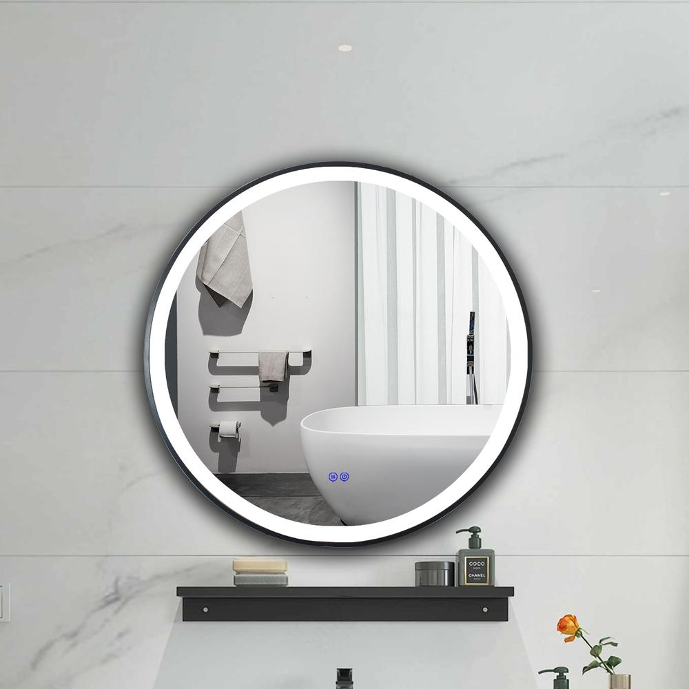 CHLOE Lighting LUMINOSITY Embedded Round TouchScreen LED Mirror 3 Color Temperatures 3000K-6000K 24" Wide