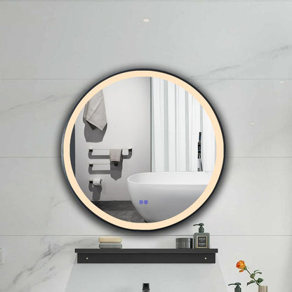 CHLOE Lighting LUMINOSITY Embedded Round TouchScreen LED Mirror 3 Color Temperatures 3000K-6000K 24" Wide