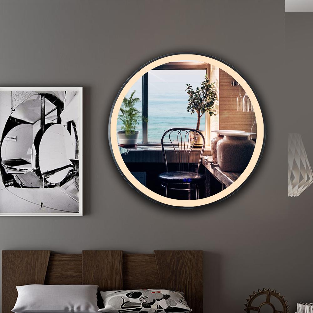 CHLOE Lighting LUMINOSITY Embedded Round TouchScreen LED Mirror 3 Color Temperatures 3000K-6000K 24" Wide