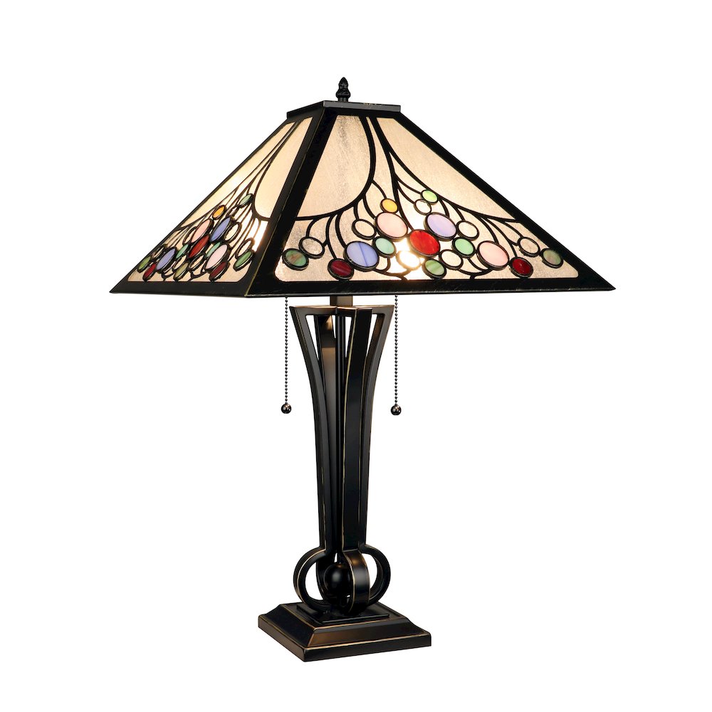 Retro-Style Stained Glass 2-Light Table Lamp 16" Shade