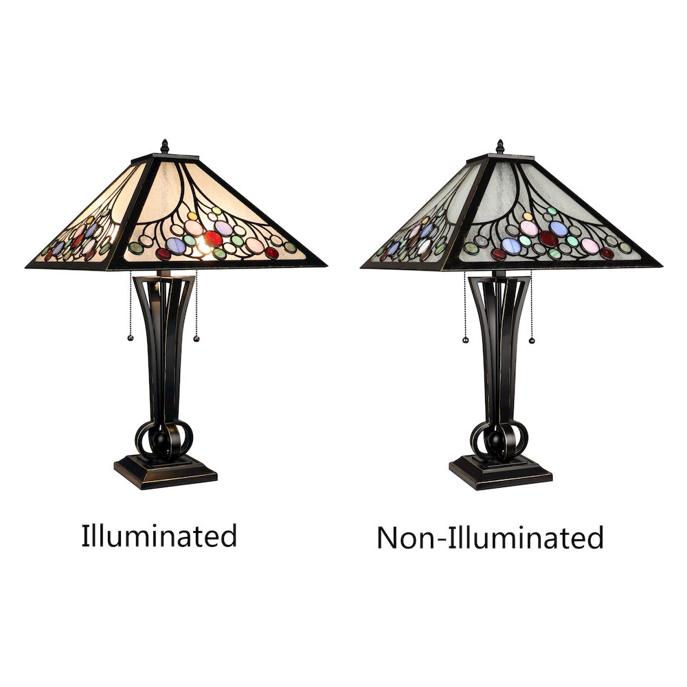 Retro-Style Stained Glass 2-Light Table Lamp 16" Shade