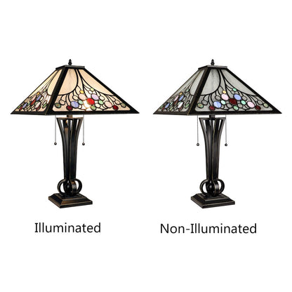 Retro-Style Stained Glass 2-Light Table Lamp 16" Shade