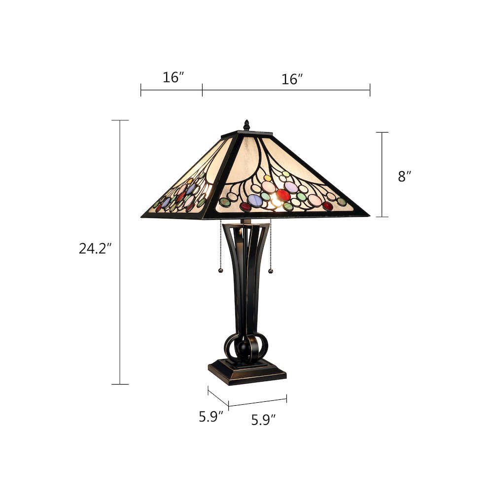 Retro-Style Stained Glass 2-Light Table Lamp 16" Shade