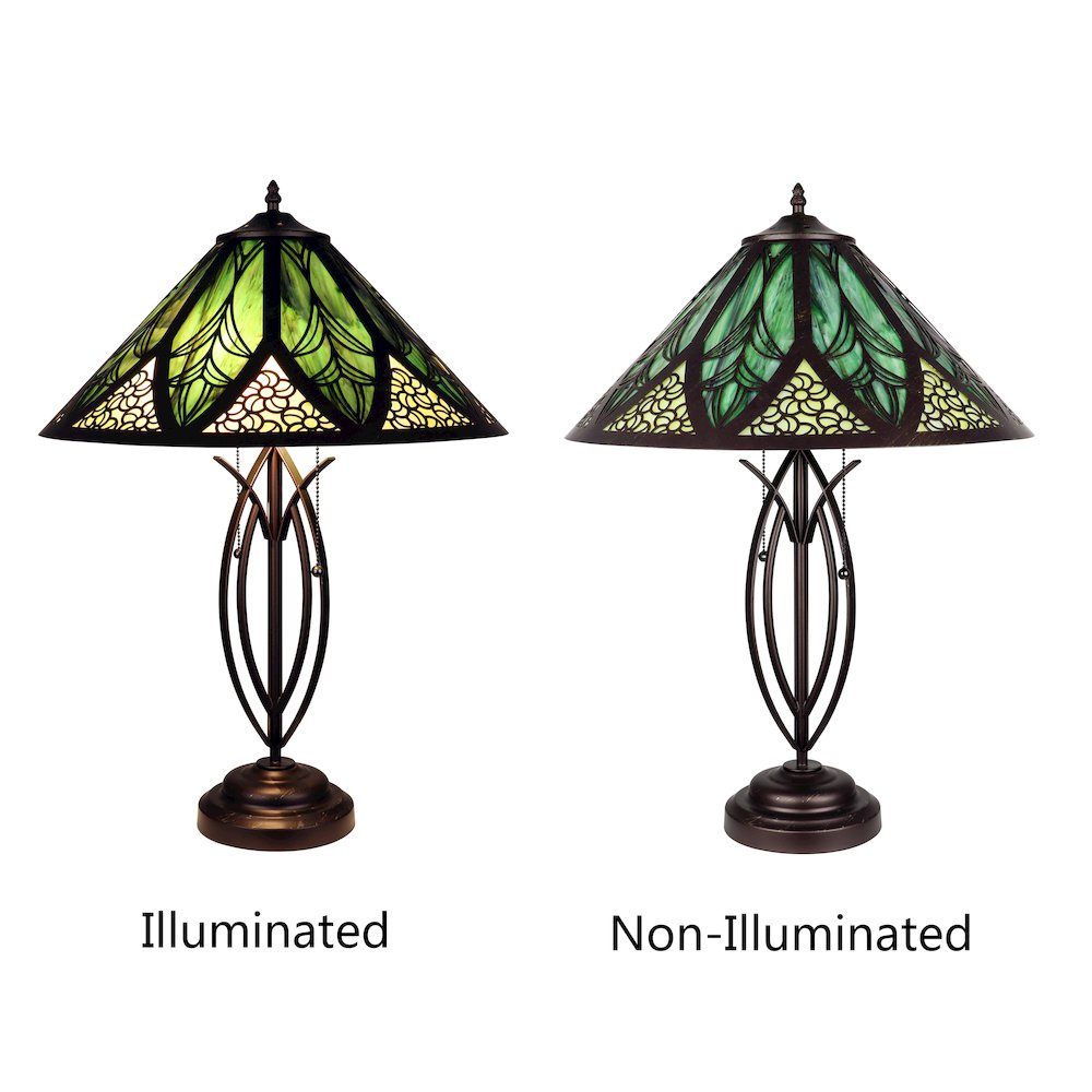 Retro-Style Stained Glass 2-Light Table Lamp 18" Shade
