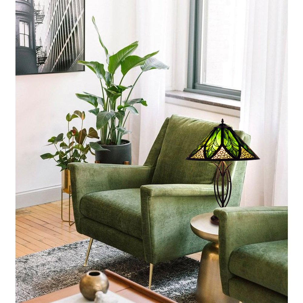 Retro-Style Stained Glass 2-Light Table Lamp 18" Shade