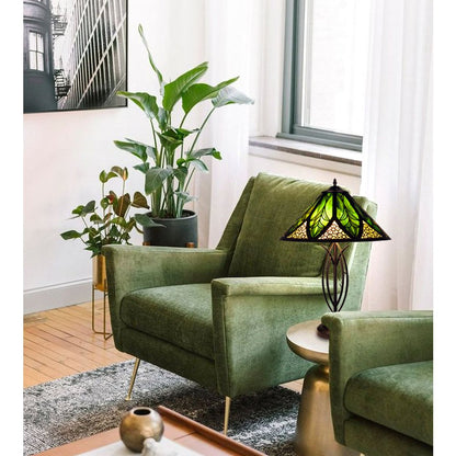 Retro-Style Stained Glass 2-Light Table Lamp 18" Shade