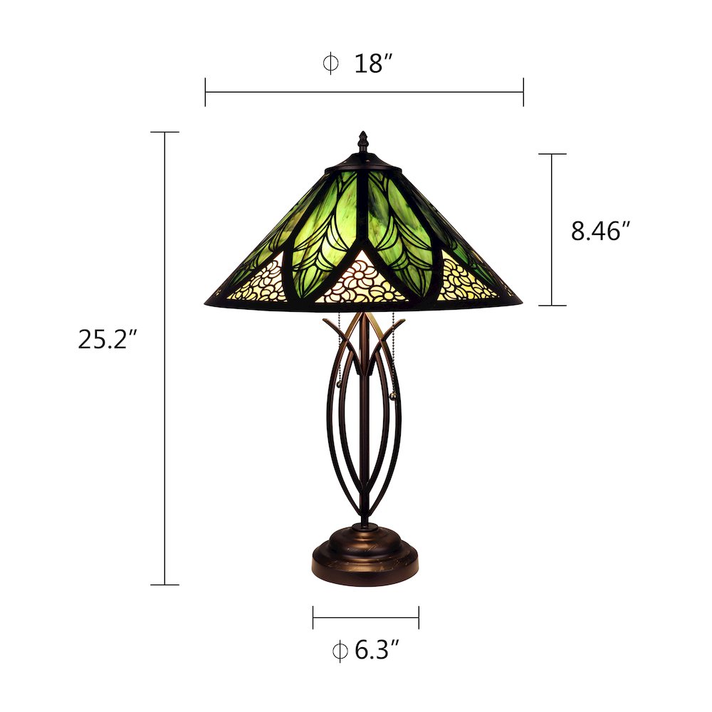 Retro-Style Stained Glass 2-Light Table Lamp 18" Shade