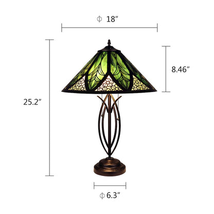 Retro-Style Stained Glass 2-Light Table Lamp 18" Shade